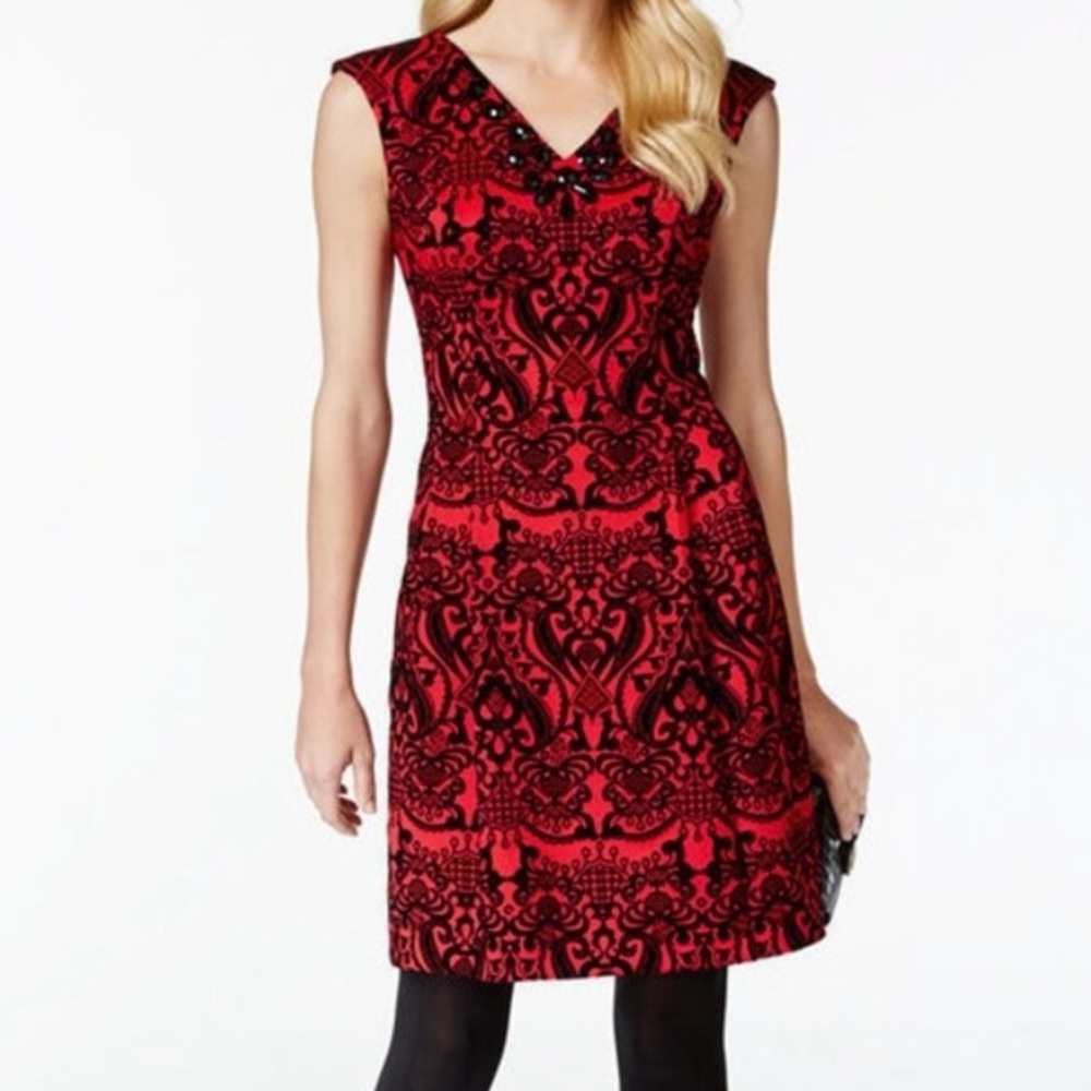 ECI  Red Dress with Velvet Design Great for Holiday